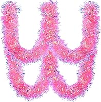 Vista 1 de GlyinnHe Guirnalda de oropel de Navidad rosa de 19.7 pies, guirnalda metálica de oropel torcido, guirnalda de papel de aluminio con purpurina