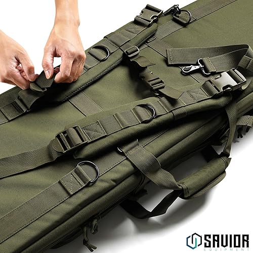Miniatura 21 de Savior Equipment - Funda táctica americana clásica doble para transportar armas largas, pistolas, rifles, con mochila y correa, compartimento