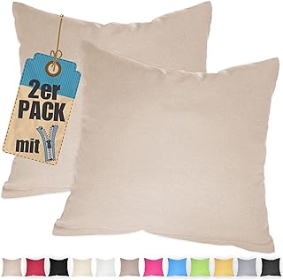 Kissenbezug Doppelpack 30x40 cm Beige mit verdecktem Reißverschluss - 2er Pack Kissenhülle Set Baumwolle Uni, Waschbar, Atmungsaktiv Mischgewebe