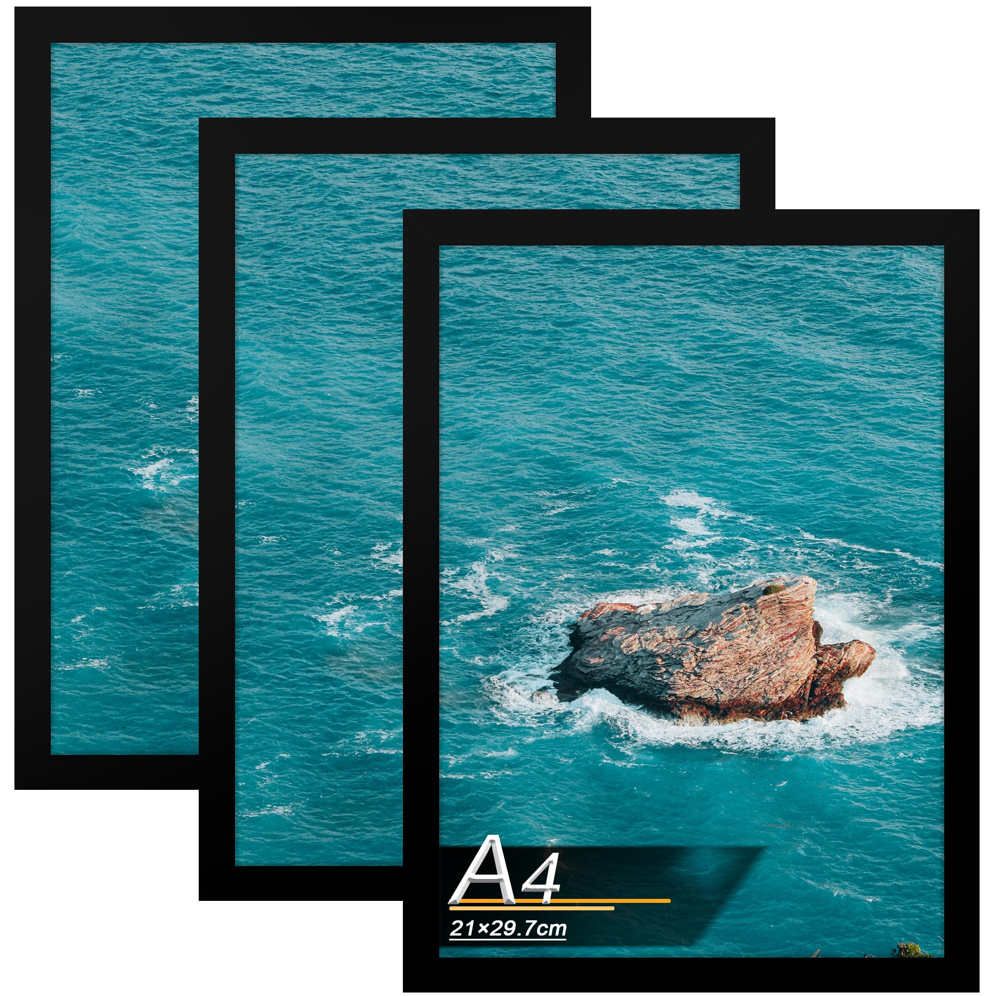 Tinkeps 3er Pack Bilderrahmen A4 Schwarz, Bilderrahmen Din A4 Hergestellt aus Holzwerkstoff, Rahmen a4 (21x29,7 cm) Ideal für Fotos, Bilder, Poster