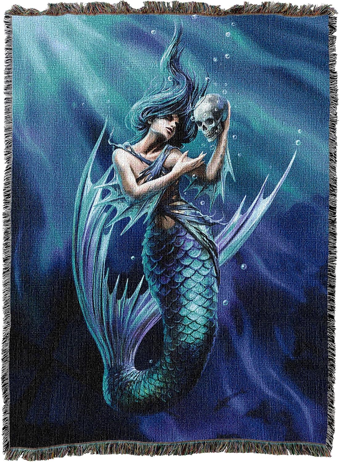 Pure Country Weavers Sailors Ruin Mermaid Woven Blanket by Anne Stokes - Fantasy Gift Cotton Tapestry Throw - Made in The USA - 72" x 54"
