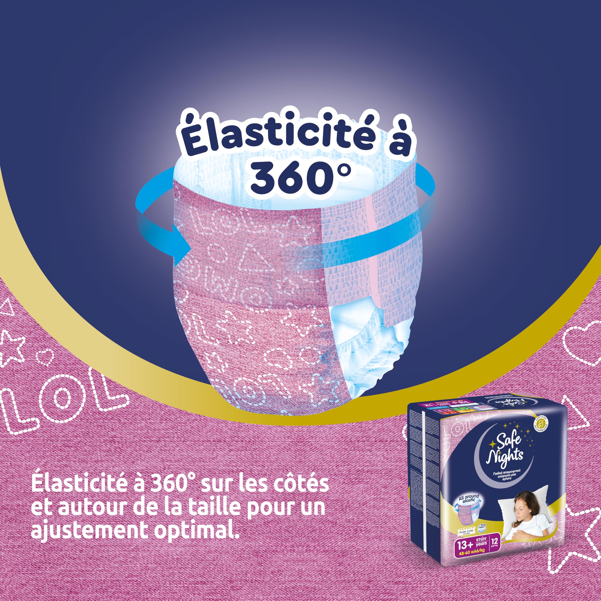 Babylino Safe Nights Girl, Culotte de Nuit Absorbante pour Fille 13+ ans (48-60 kg), 12 Culottes