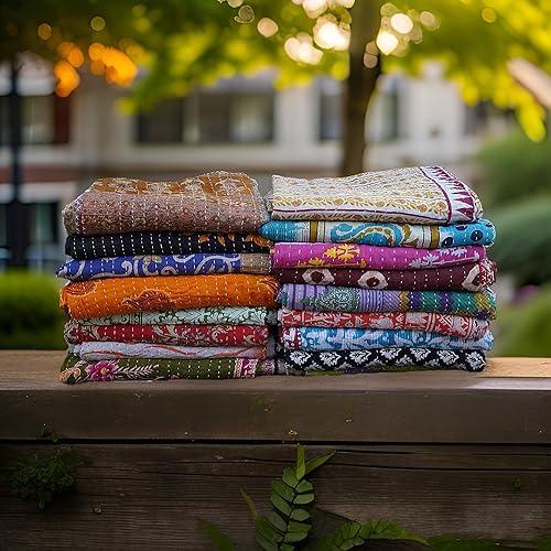 Miniatura 3 de Boho Sanskriti Colcha india vintage, Ralli, Lot Kantha, colcha reversible, funda de cama Kantha, colcha de algodón Gudari (una sola pieza, tamaño