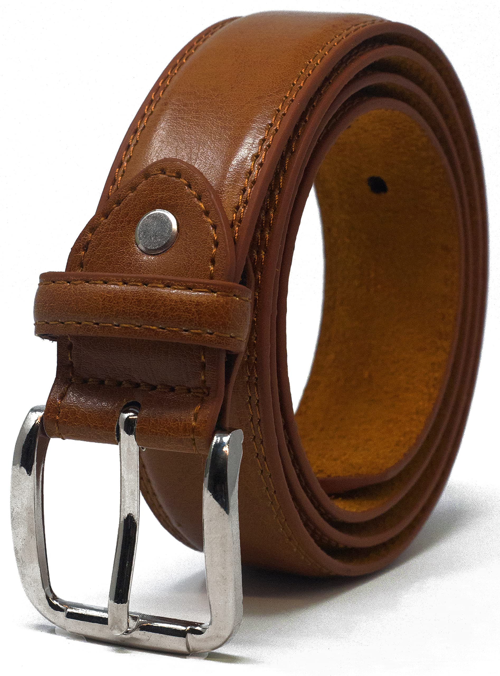 Ossi Mens Double Stitched Leather Lined Suit Trouser Belt Small (28" - 32"), Dark Tan