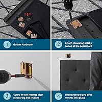 Vista 78 de LUCID - Cabecera tapizada de altura media, capitoné de diamantes, acolchado poliéster, altura ajustable 34 a 46 in, fácil montaje compatible