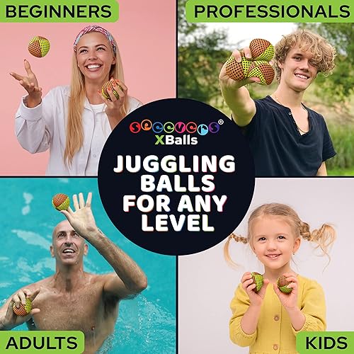 Miniatura 21 de speevers Juego de 3 pelotas de malabarismo para principiantes y profesionales, 14 colores disponibles, 2 capas de red y estuche de transporte, bolas