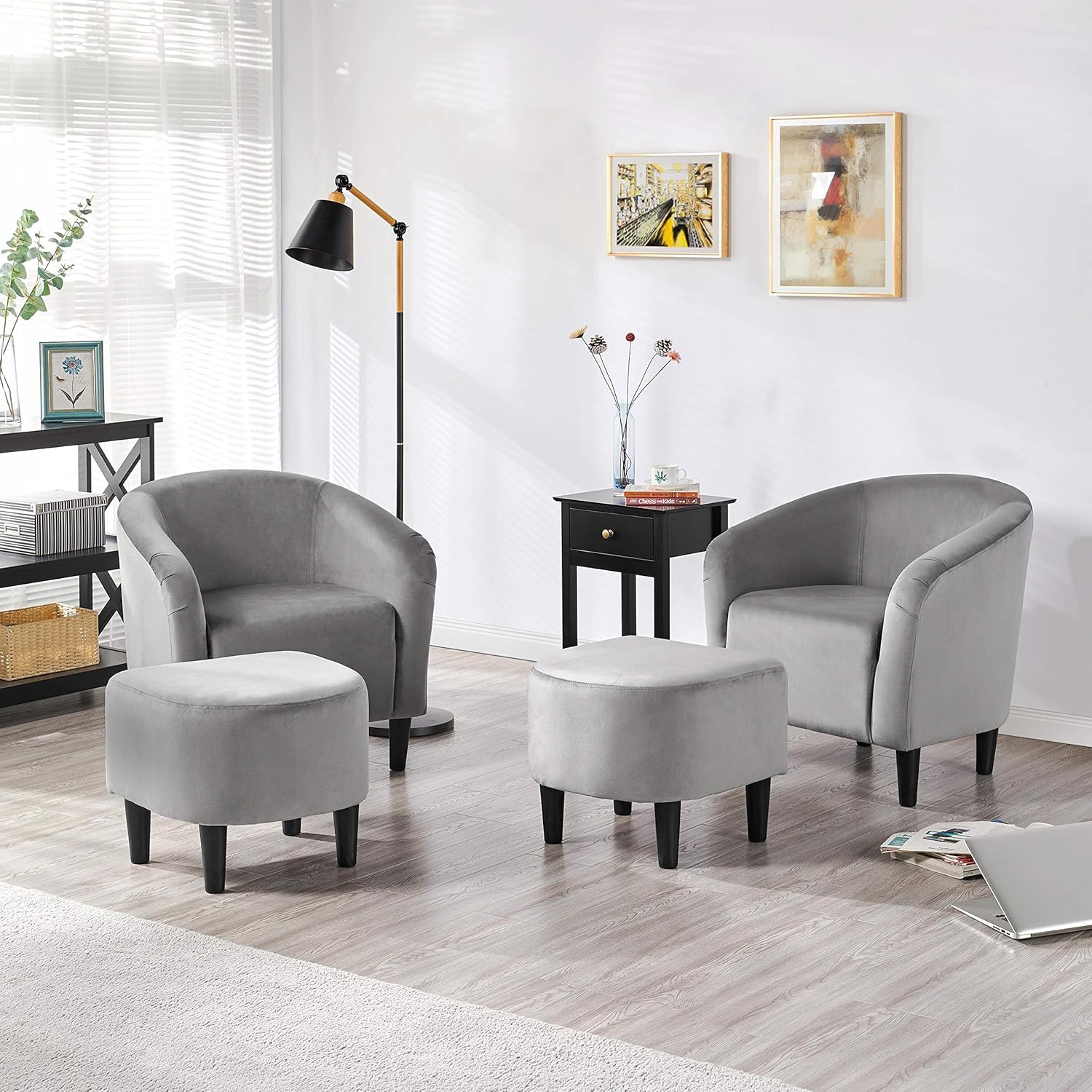 YAHEETECH Contemporary Club Chair for Living Room Accent Arm Chair Tub Chair Upholstered Barrel Chair and Ottoman Set for Living Room Guestroom Bedroom : Home & Kitchen