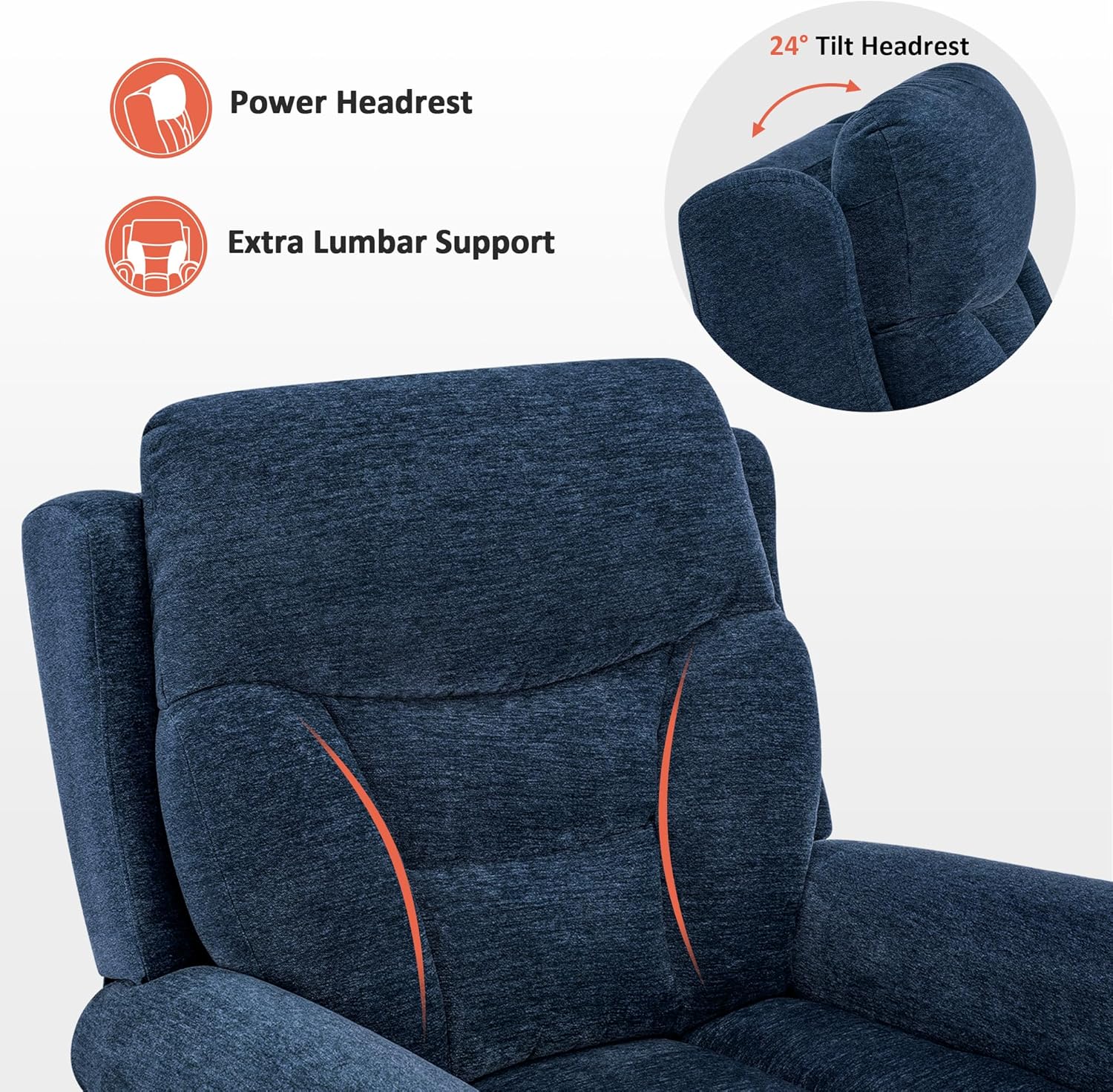 MCombo Triple Motor Power Lift Recliner Chair with Massage and Lumbar&seat Heating, Rolled Arms, Adjustable Headrest for Elderly People, Fabric 7888 (Navy Blue, Medium)
