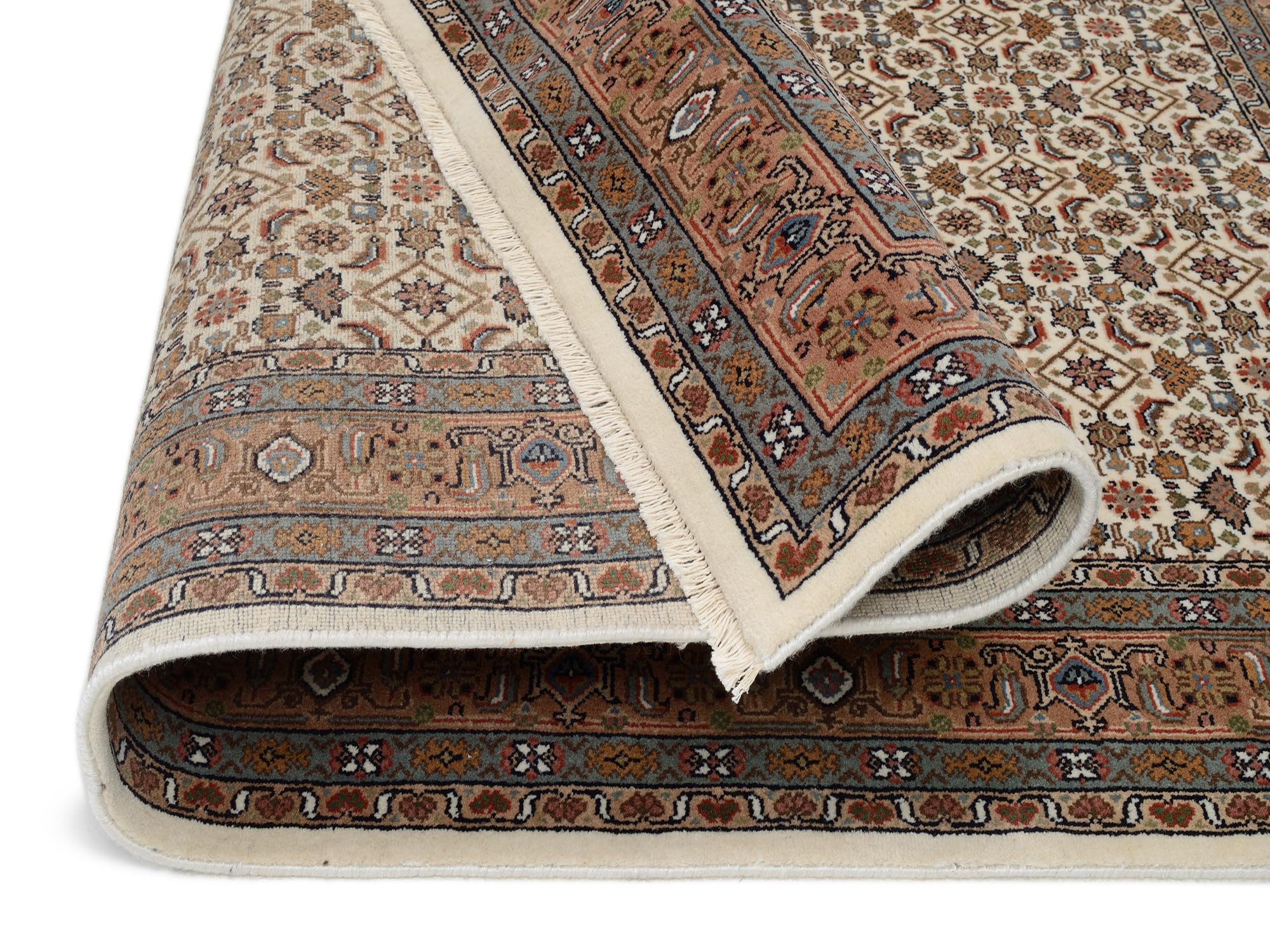 BADOHI HERATI handgeknüpfter Orientteppich Naturfaser Kurzflor hochwertige Qualität in Creme Braun Beige Größe: 60x90 cm Diele, Esszimmer, Flur, Kinde