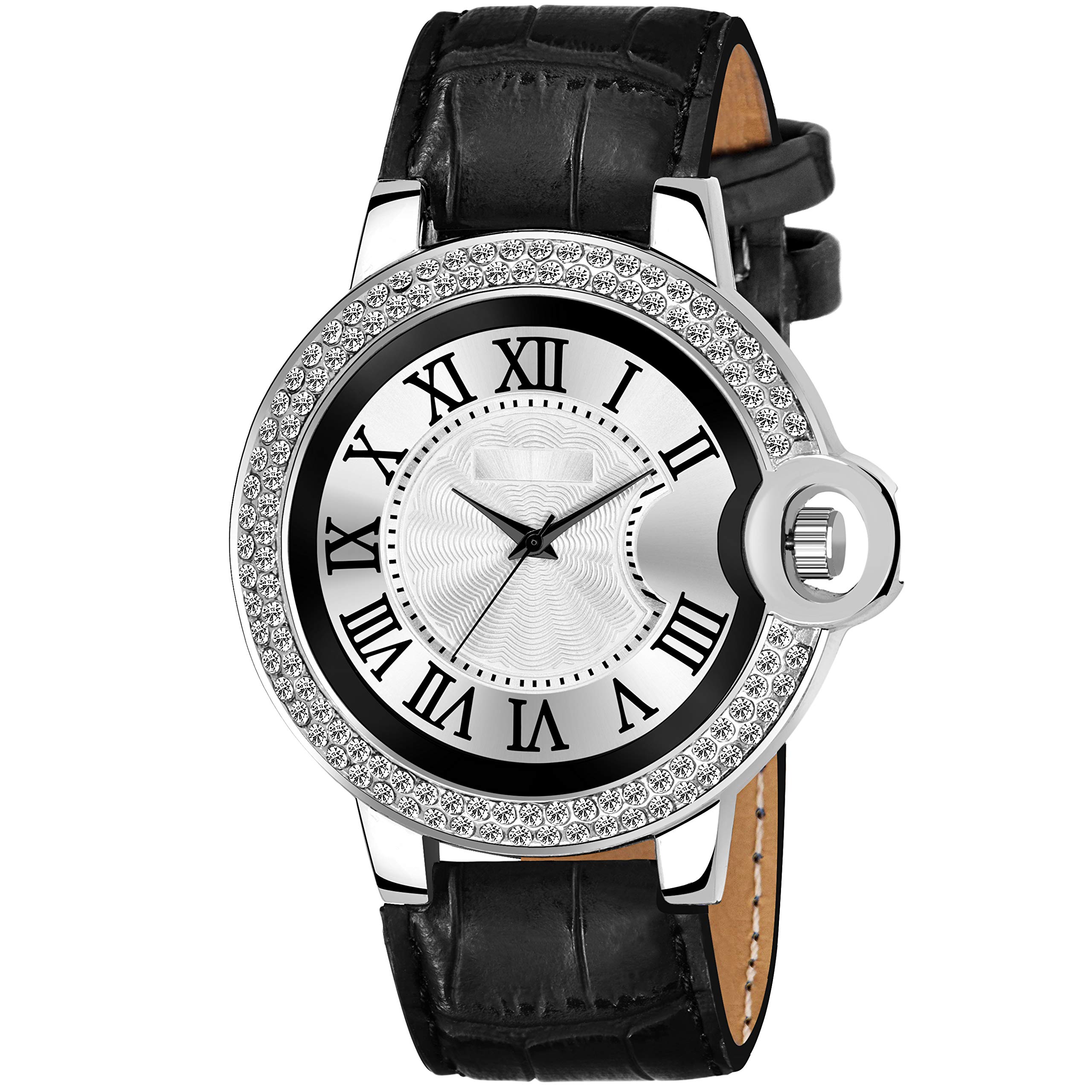 niyati Nx Mens Analogue Silver Diamonds Round Watch (Black Strap White dial) (B08KRV5G6Y) Amazon Price History, Amazon Price Tracker