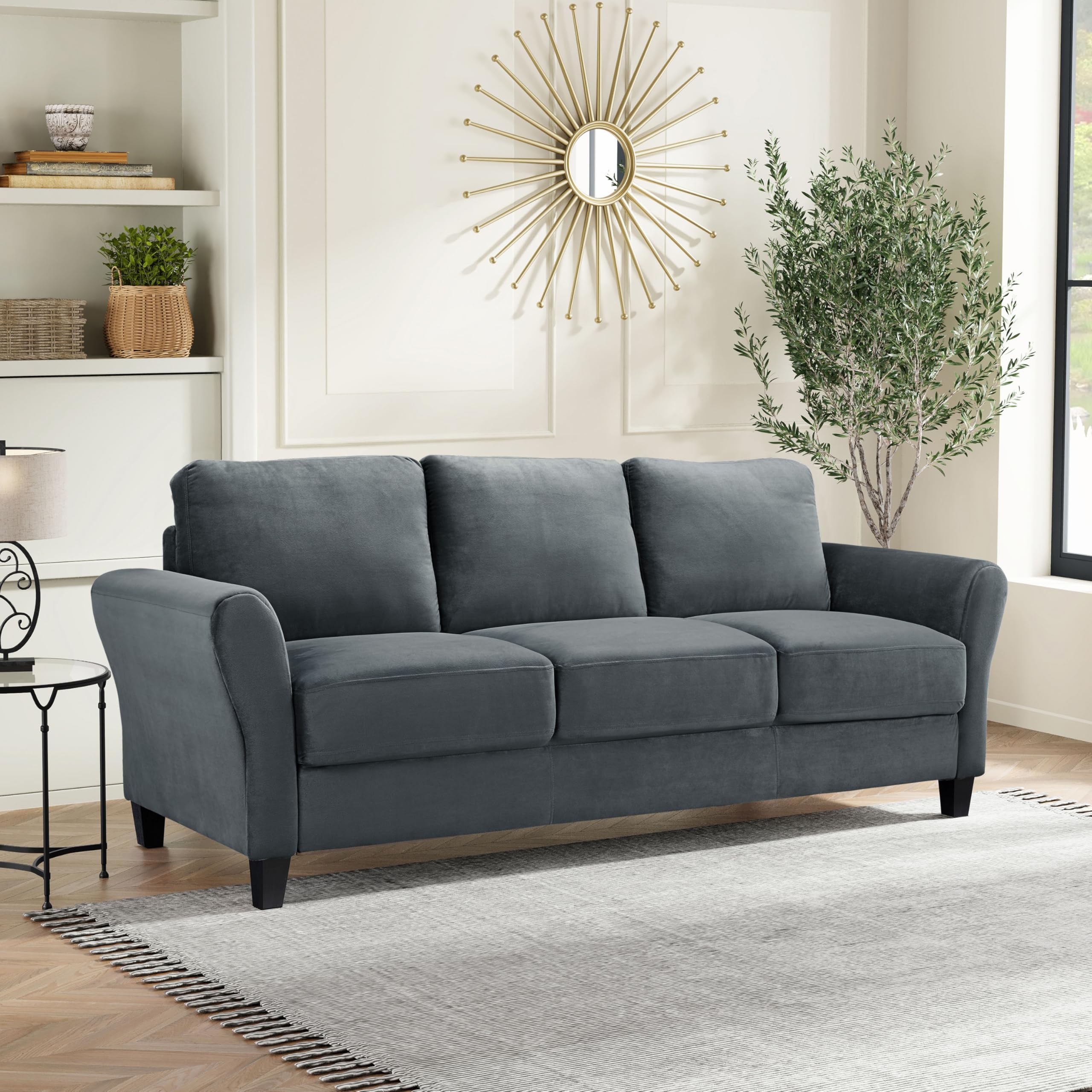 Watford 80.3" Sofa, Traditional Style, Pocket Coil Comfort, Black Legs, Microfiber Fabric, Dark Gray