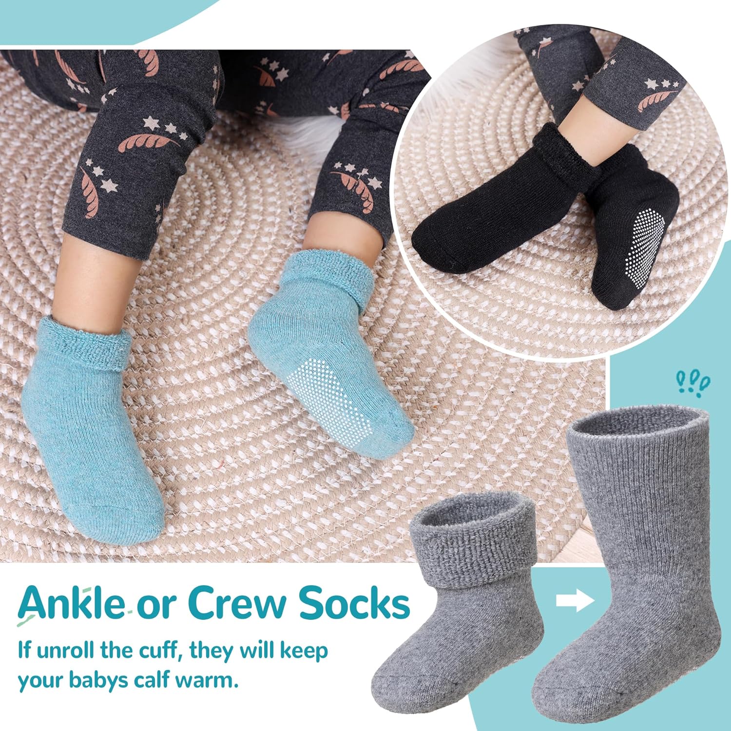 6 Pairs Baby Boy Girl Non Slip Socks Child Toddler Winter Thick Soft Wool Kids Warm Socks with Grips - Image 4
