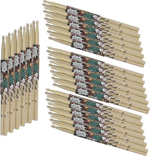 GRIFFIN Attack Zzzap - 24 pares de palos de madera de arce selecta de élite tamaño 5A  Drummers Percussion Classic Pure Grit sin recubrimiento,