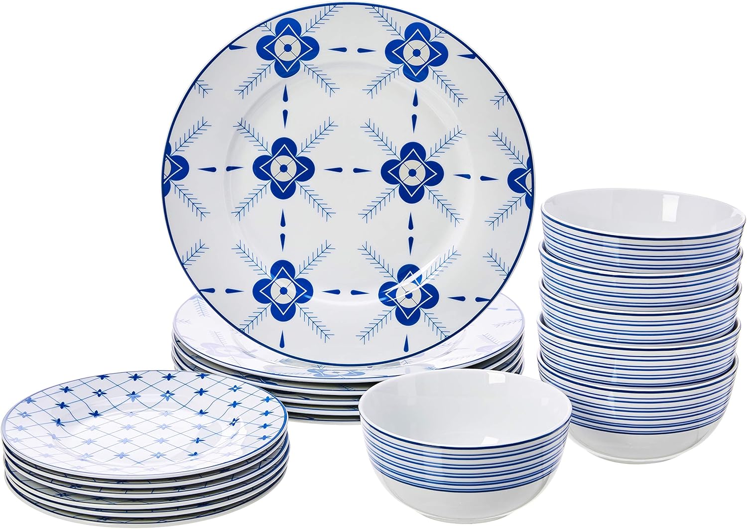 Amazon Basics 18Piece Kitchen Dinnerware Set, Plates, Dishes, Bowls, Service for 6