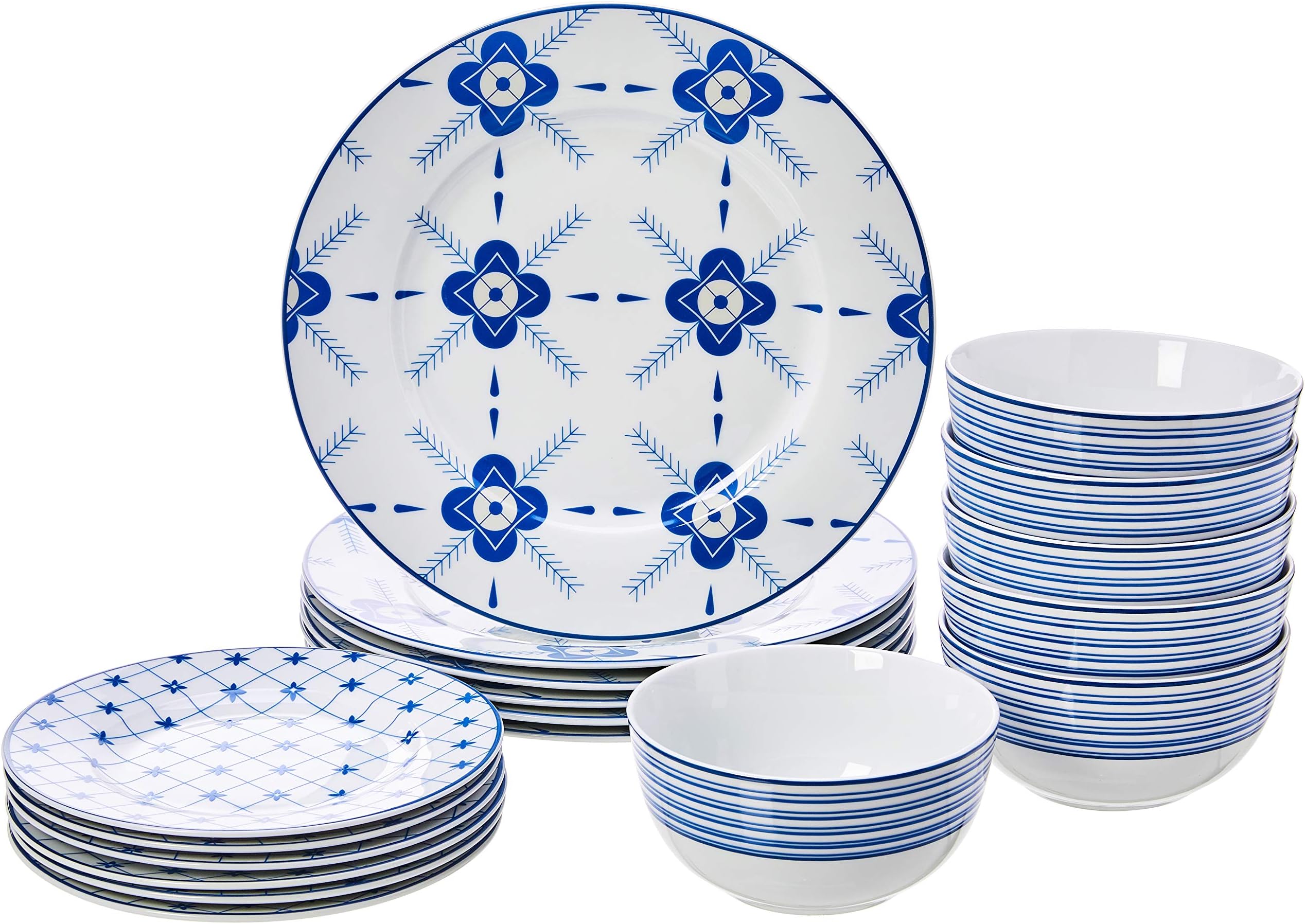 AmazonBasics 18-Piece Dinnerware Set - Cottage, Service for 6