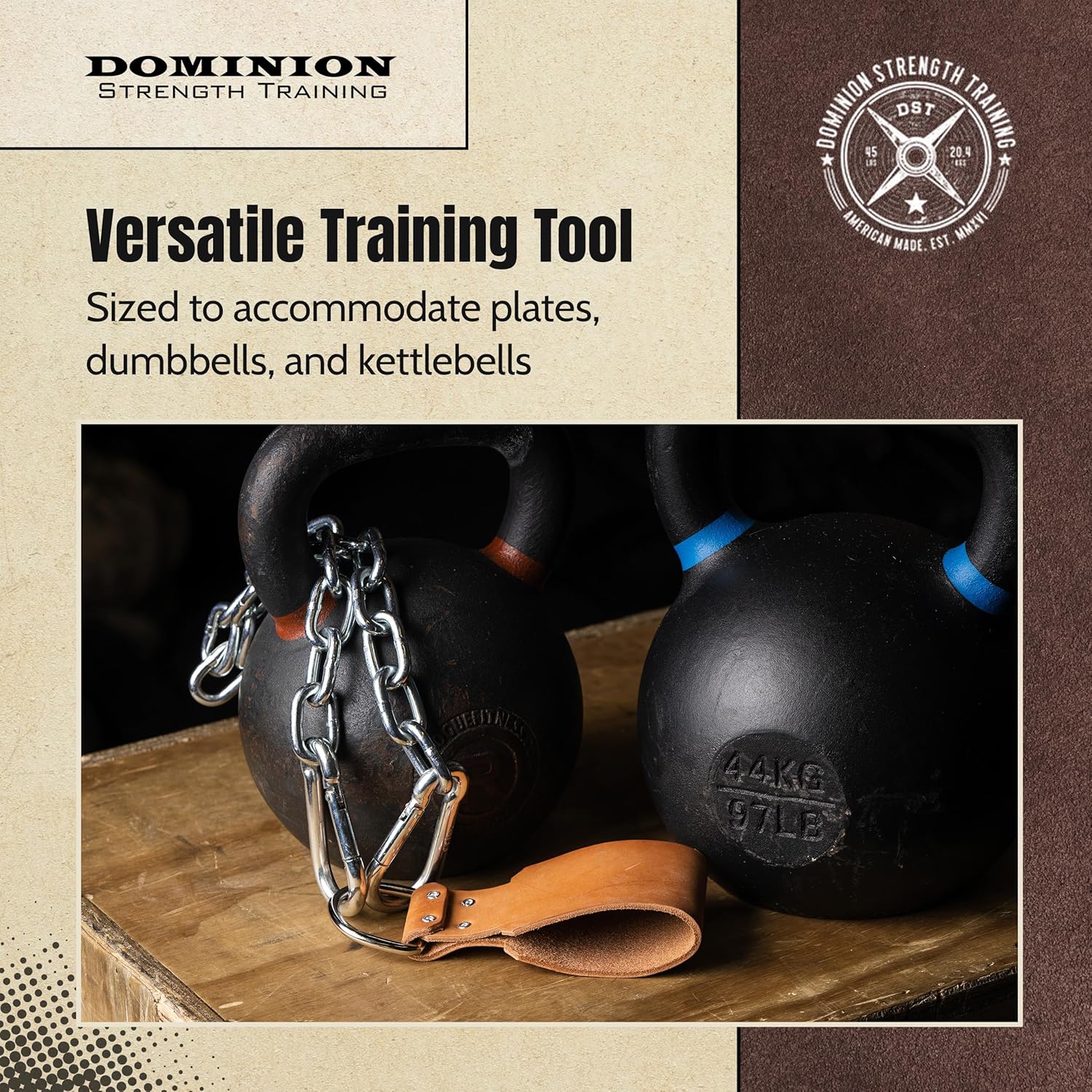 Leather Dip Belt Strap with Chain for Weight Lifting - For Weighted Dips and Pullups - Made in the USA