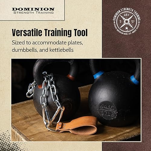 Miniatura 5 de Correa de cuero para cinturón de inmersión con cadena para levantamiento de pesas, para inmersiones y dominadas con peso, fabricada en los Estados