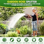 Hose Splitter 2 Way, High Flow Garden Hose Splitters, 3/4” GHT Inlet Brass Heavy Duty Hose Converter, Full Flow Water 2 Way Faucet Hose Splitter, Long Handle Hose Valve Large Outlet.