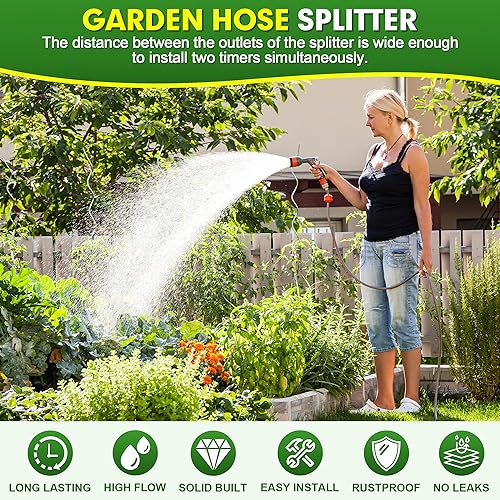 Miniatura 7 de Divisor de manguera de 2 vías, Divisor de manguera de jardín de alto flujo, Convertidor de manguera de latón de entrada de 34 "Ght, Divisor de