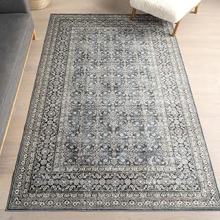 nuLOOM 9' x 12' Machine Washable Area Rug with Waterproof Spill Proof Surface, Non Slip Backing and Stain Resistant for Living Room, Bedroom, Kitchen, Dining Room, Quintessa Slate Blue