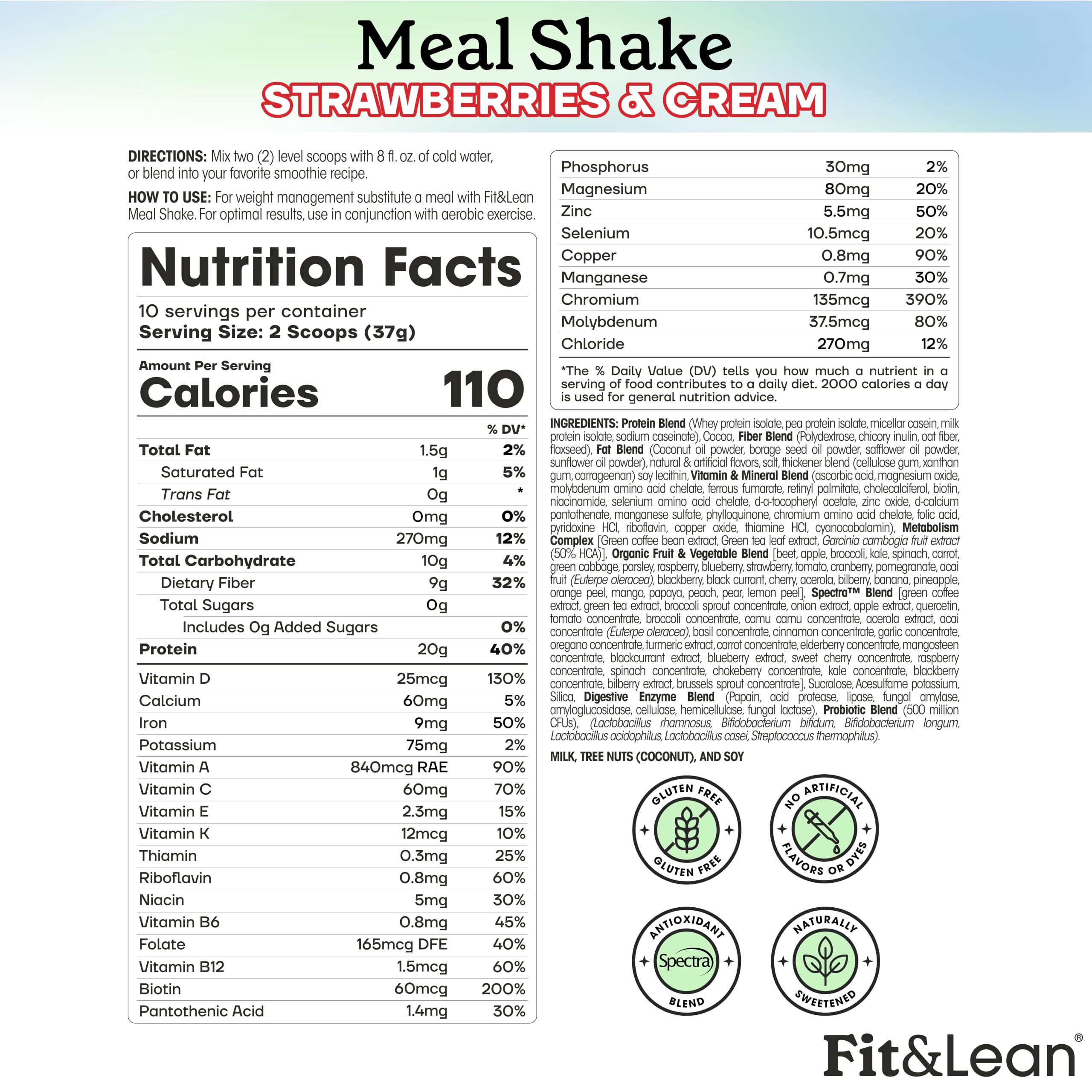 Fit & Lean Meal Shake, Meal Replacement, Protein, Fiber, Probiotics, Strawberry Shortcake, 1lb, 10 Serv — Amazon image 2