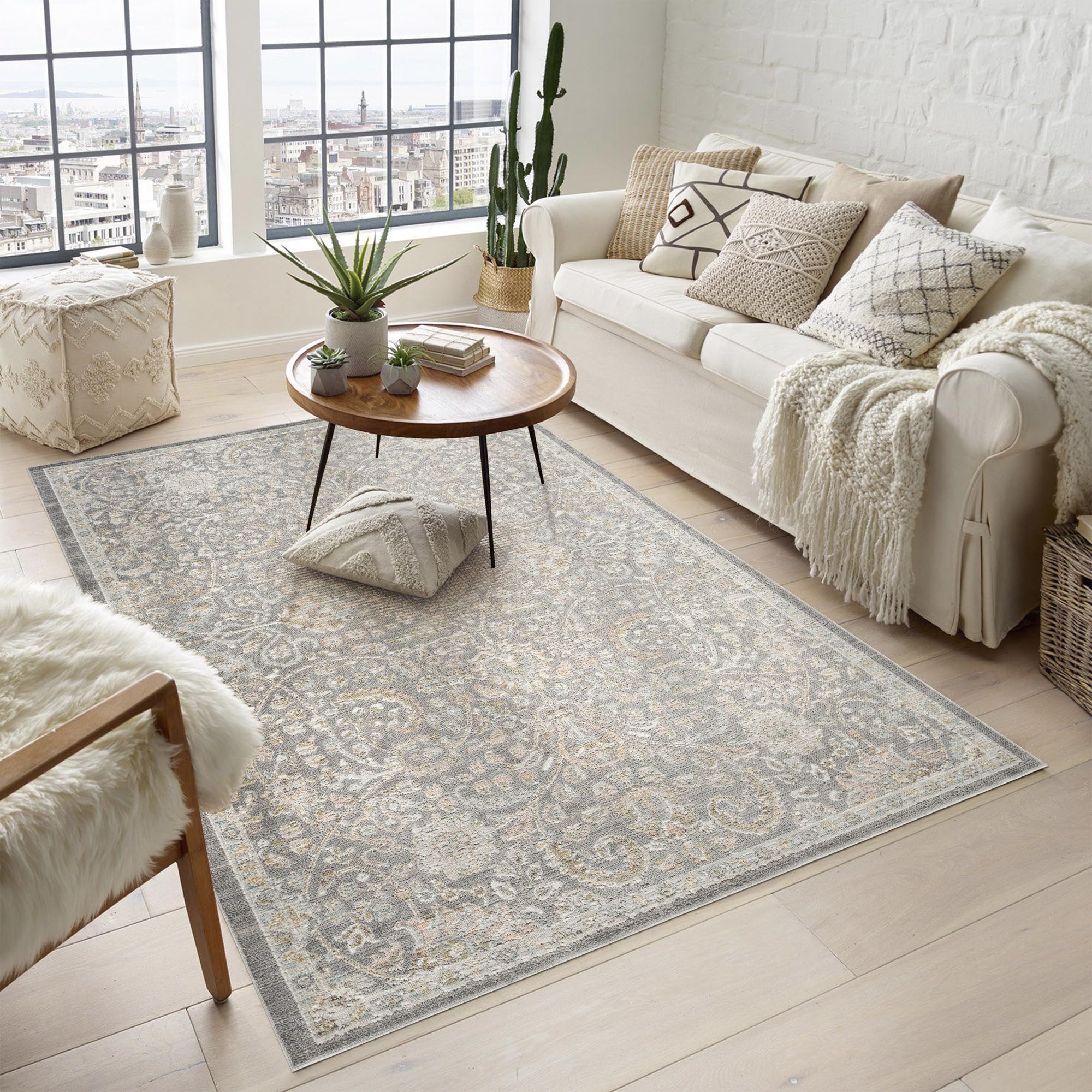 Desire Rugs Maia Grey Floral Non Slip Rug 200 x 300cm