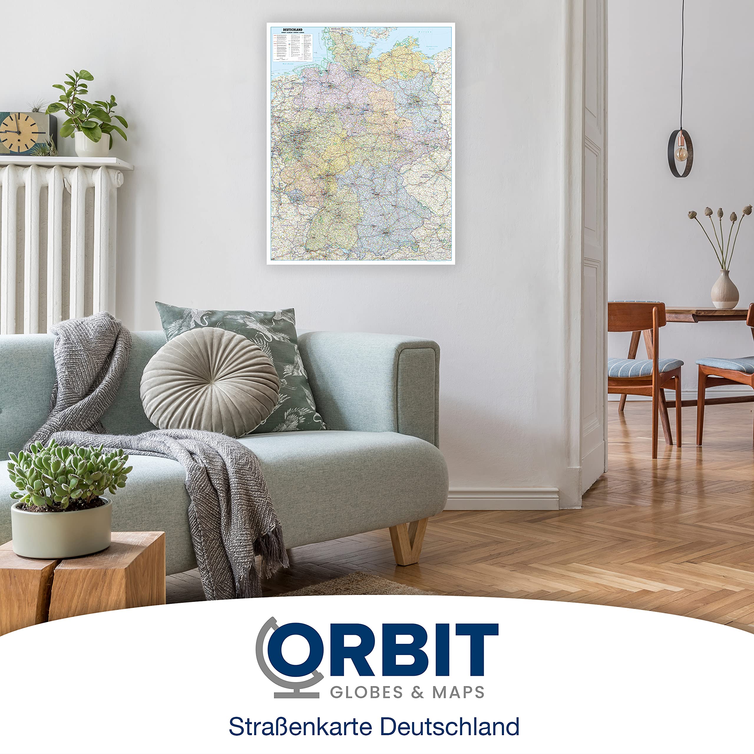 ORBIT Globes & Maps - Straßenkarte Deutschland, Deutschlandkarte als Poster, Karte von Deutschland ca. 98x138cm: mit Leisten, Maßstab 1:700 000