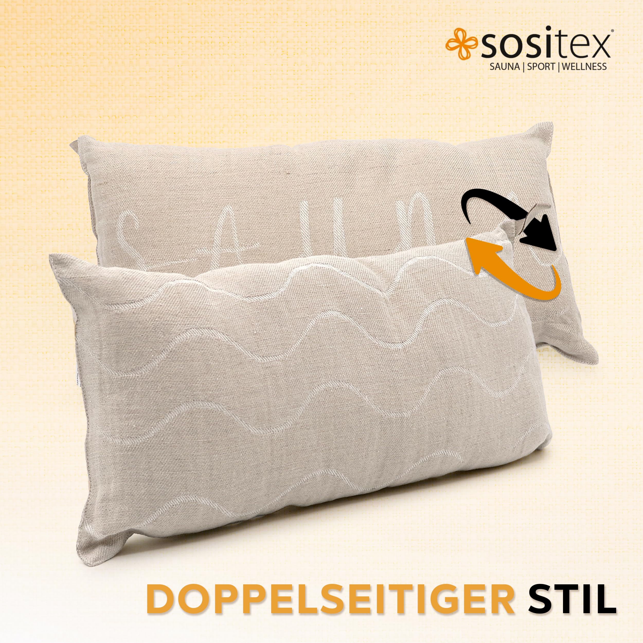 1 coussin de sauna, coussin de voyage, design : Banga, dimensions : 45 x 22 cm, 100 % lin, pour hamac, plage ou pique-nique (naturel/blanc)