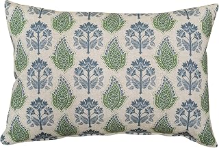 Linen Loft Cotswold Countryside Motif Boudoir Cushion Cover. Cottagecore Green and Blue Floral & Leaf Geometric Botanical Design. 17x12 Cushion Cover Only