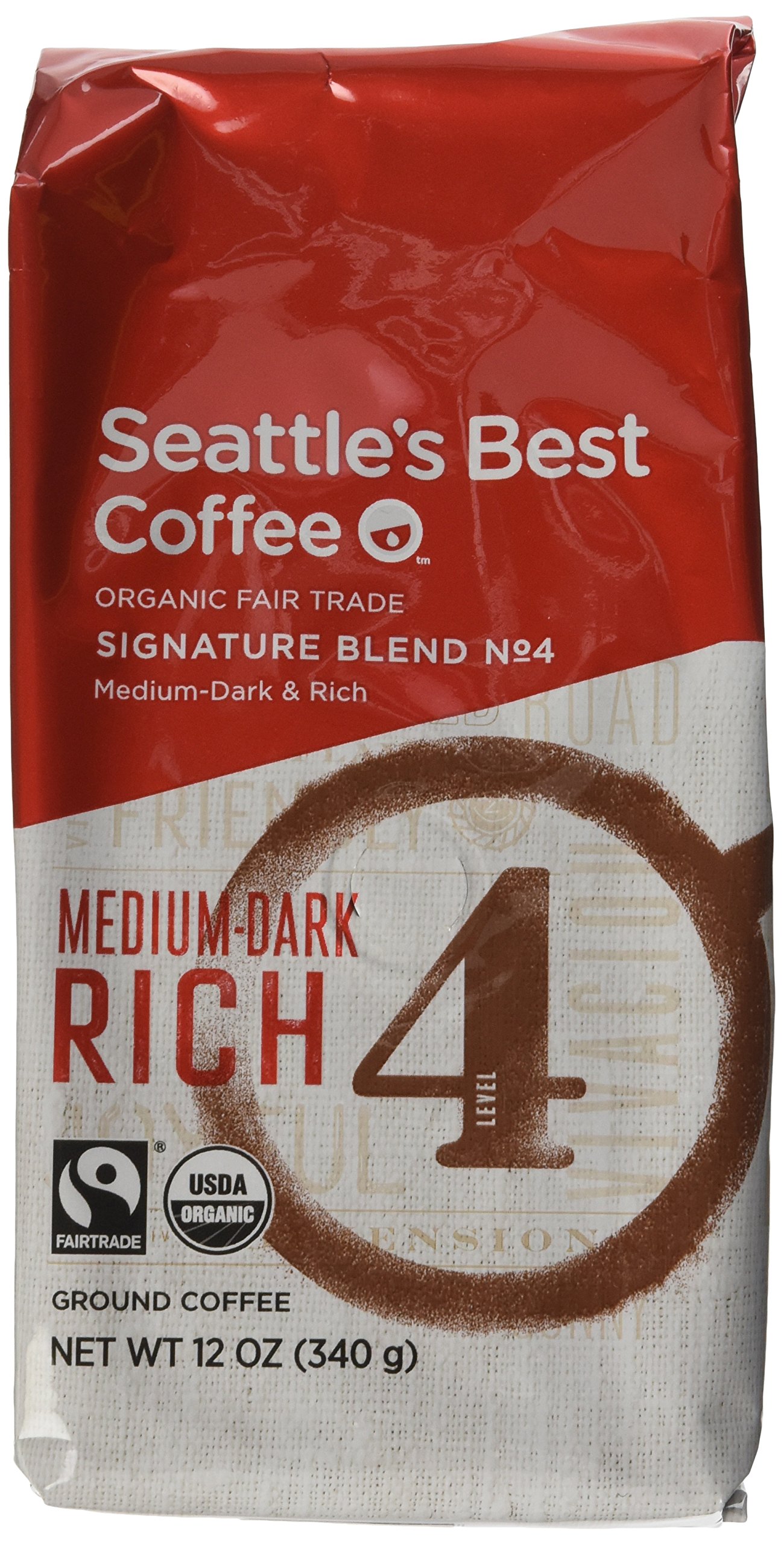 Seattle's Best CoffeeLevel 4 Organic Fair Trade Ground 12-Ounce Bags (Pack of 3)"