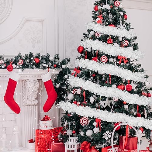 Miniatura 17 de Guirnalda de oropel de Navidad de 70 pies, guirnalda metálica de oropel con purpurina, decoración colgante para árbol de Navidad, fiesta de Año Rojo