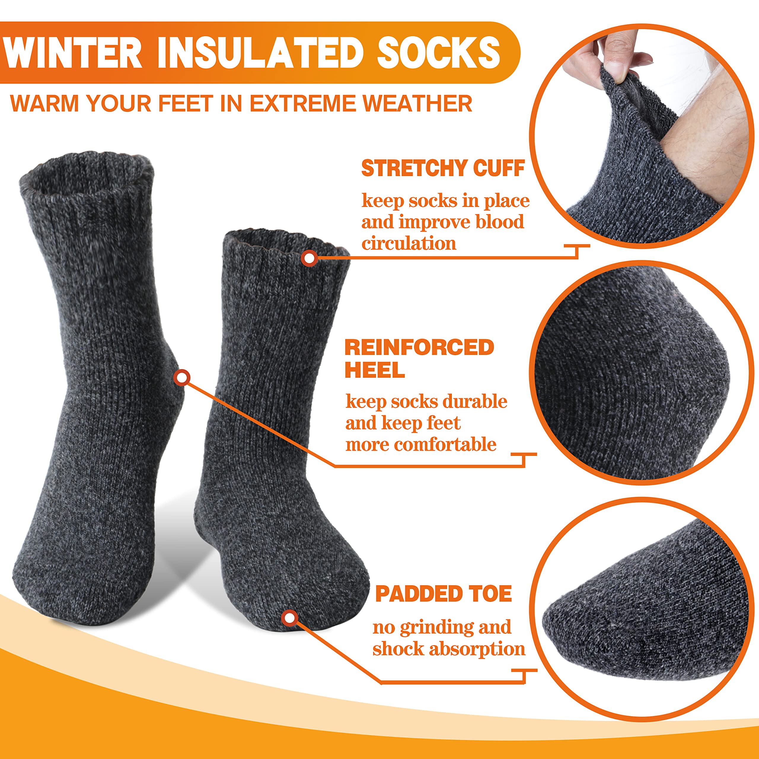 Welwoos Chaussettes Chaudes Femme Homme 36-42/42-46, Chaussettes Chauffante Hiver Épaisses Thermiques Cadeau pour Femme 3 Pairs