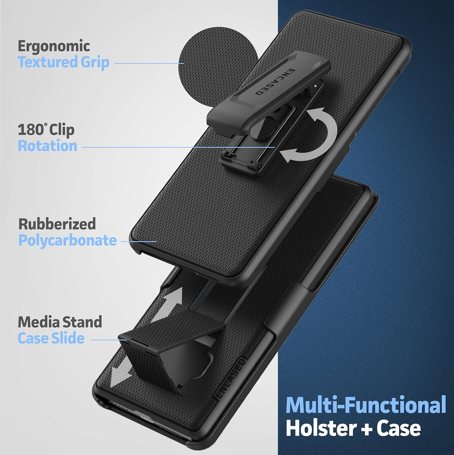 Encased DuraClip Holster Designed for iPhone 14 Case with Belt Clip and Kickstand (Matte Black) - Image 2