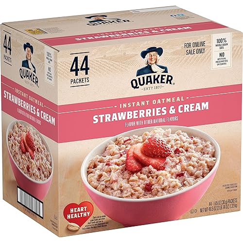 Quaker - Avena instantánea sabor fresas y crema, 1.05 onzas, paquete de 44