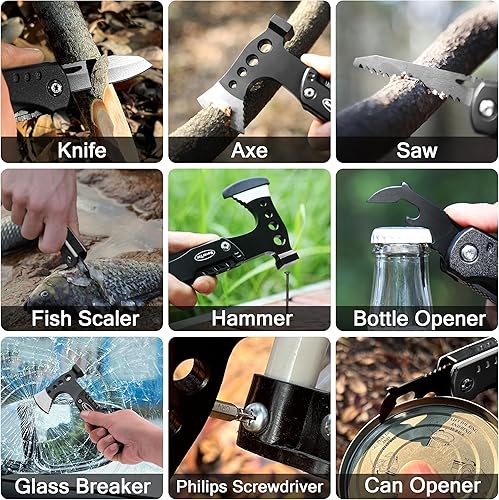 Miniatura 6 de RoverTac Juego de herramientas para regalos de papá, hacha multiherramienta 11 en 1, linterna LED y cuchillo táctico en una caja de regalo con "Best