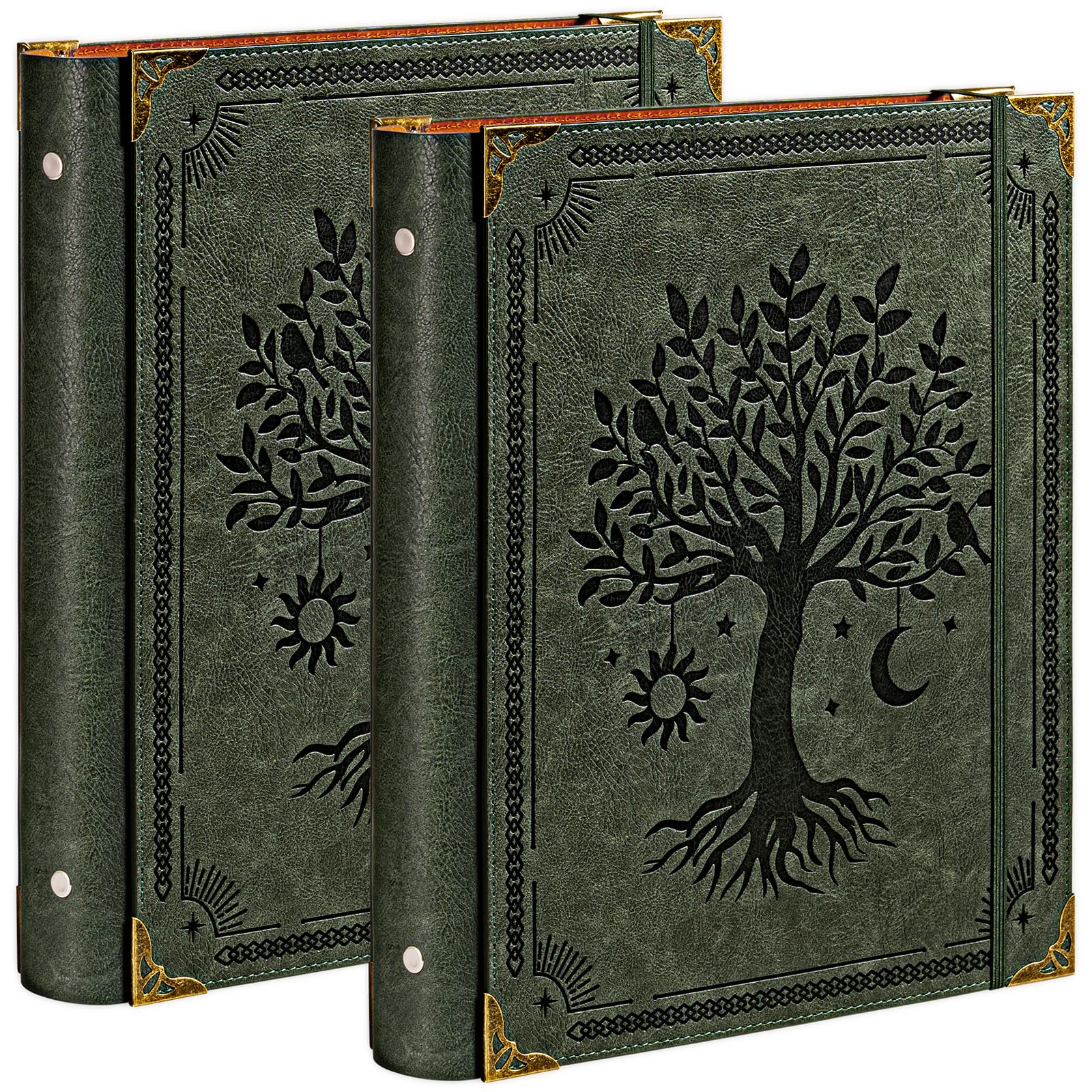 OVESMUSL 2 Pack PU Leather 3 Ring Binder, 1.5 Inch Green Tree