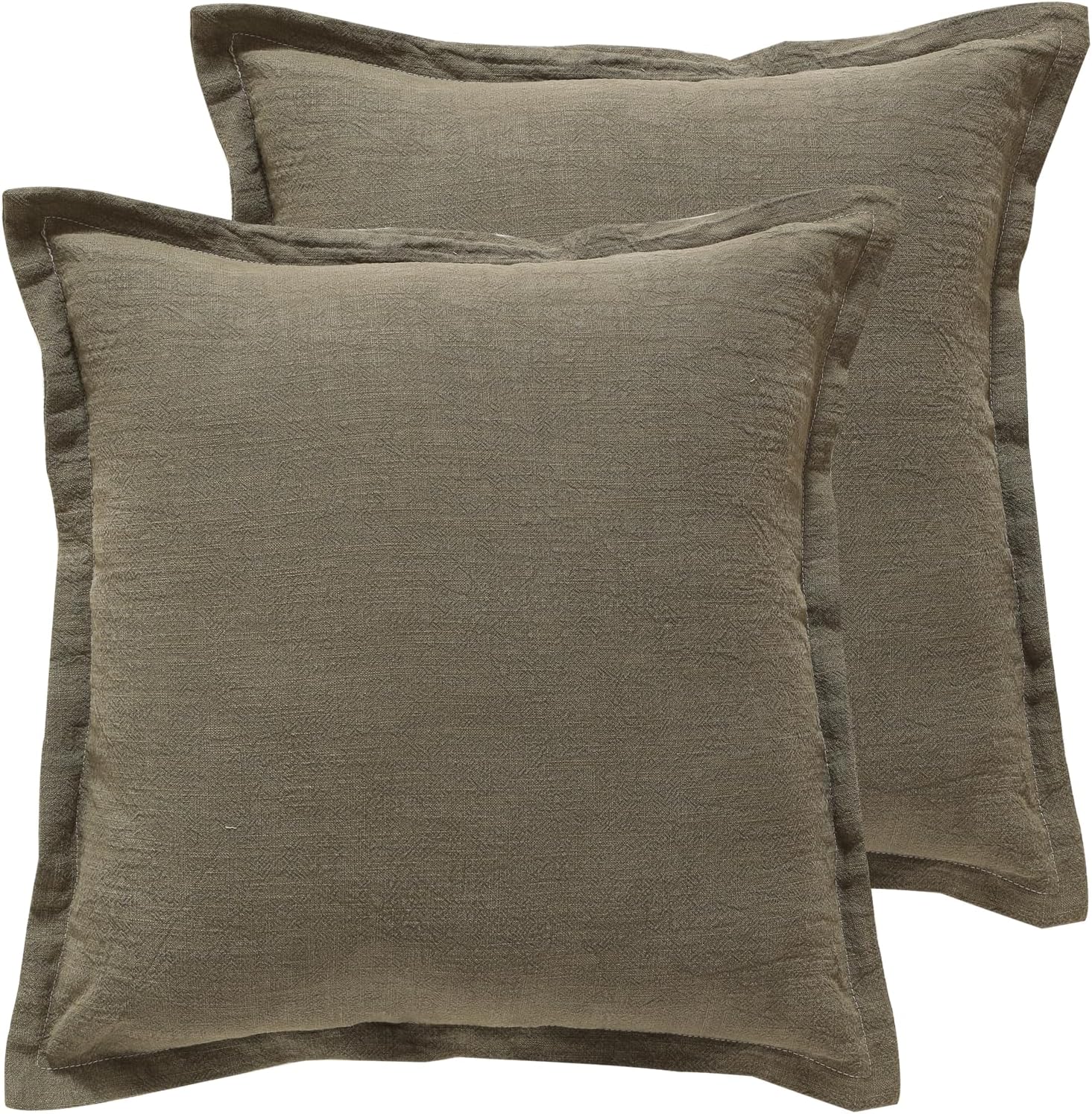 patdrea Green Shabby Chic Decorative Throw Pillow Covers 22x22 Set of 2, Farmhouse Linen Pillow Covers with Folded Edge, Square Sturdy Throw Pillow Case for Sofa, Bed and Living Room