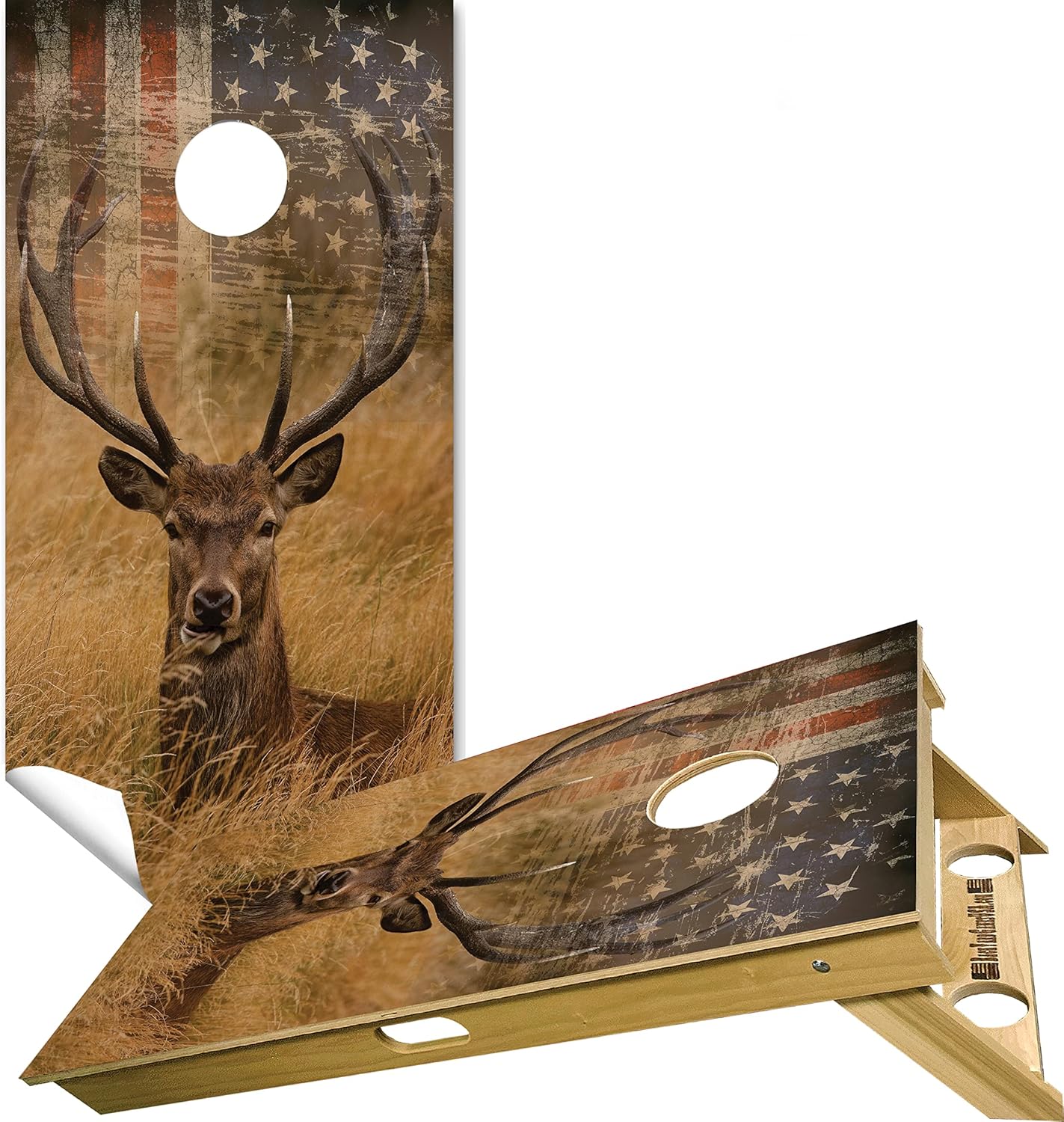 Cornhole Board Vinyl Wrap Decals (Set of 2) Patriotic Bean Bag Toss Wrap Stickers (Deer)
