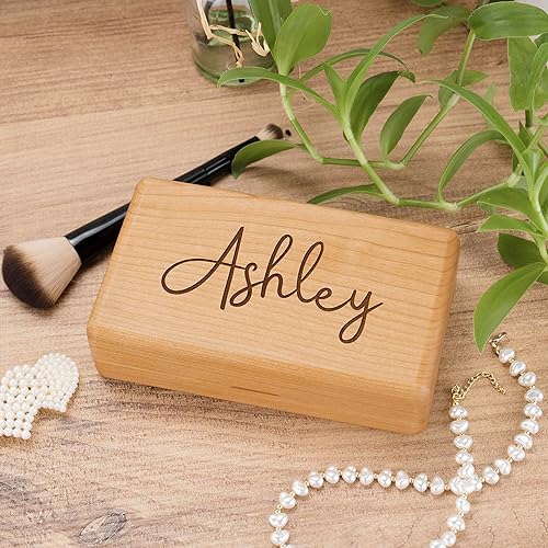 Miniatura 4 de Joyero personalizado con nombre 10 diseños, cereza Caja organizadora de joyas de madera personalizada, estuche de viaje de joyería personalizado,
