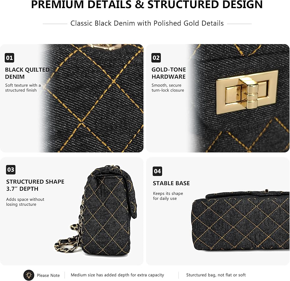 Amazon.com: M-ioi-M Quilted Denim Crossbody Bag for Women, Classic
