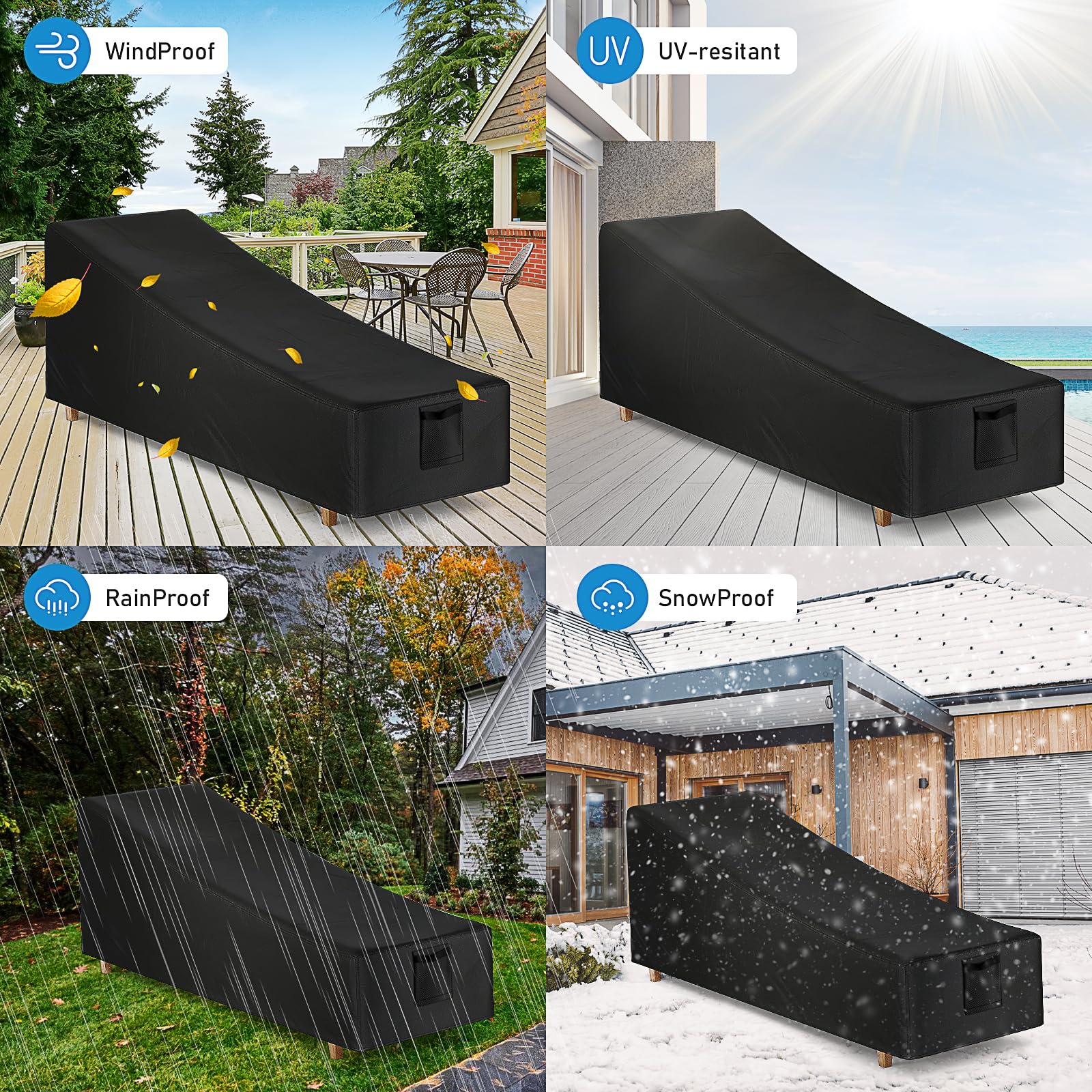2 Stück Schutzhülle für Sonnenliege, Wasserdicht Gartenliege Abdeckung aus 600D Oxford Gewebe, Reißfest Abdeckhaube für Gartenmöbel, 213 x 81 x 81 cm, Schwarz