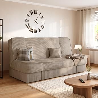 BROMARKT Sofa Bed with Storage Box and Sleep Function 190 x 115 cm Beige | TOLIA Sofa Bed with 1 Cushion Storage Space Foldin
