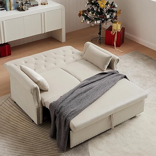 Miniatura 3 de ARCLIS Sofá cama extraíble de 55 pulgadas, sofá biplaza de terciopelo, sofá cama pequeño y matrimonial, moderno sofá cama convertible con respaldo