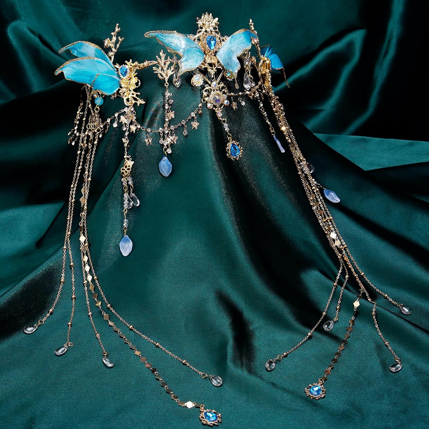 FRESHME Renfaire Fairy Elf Crown - Fairy Headpiece with Butterfly Wings Renaissance Cosplay Halloween Fantasy Accessories