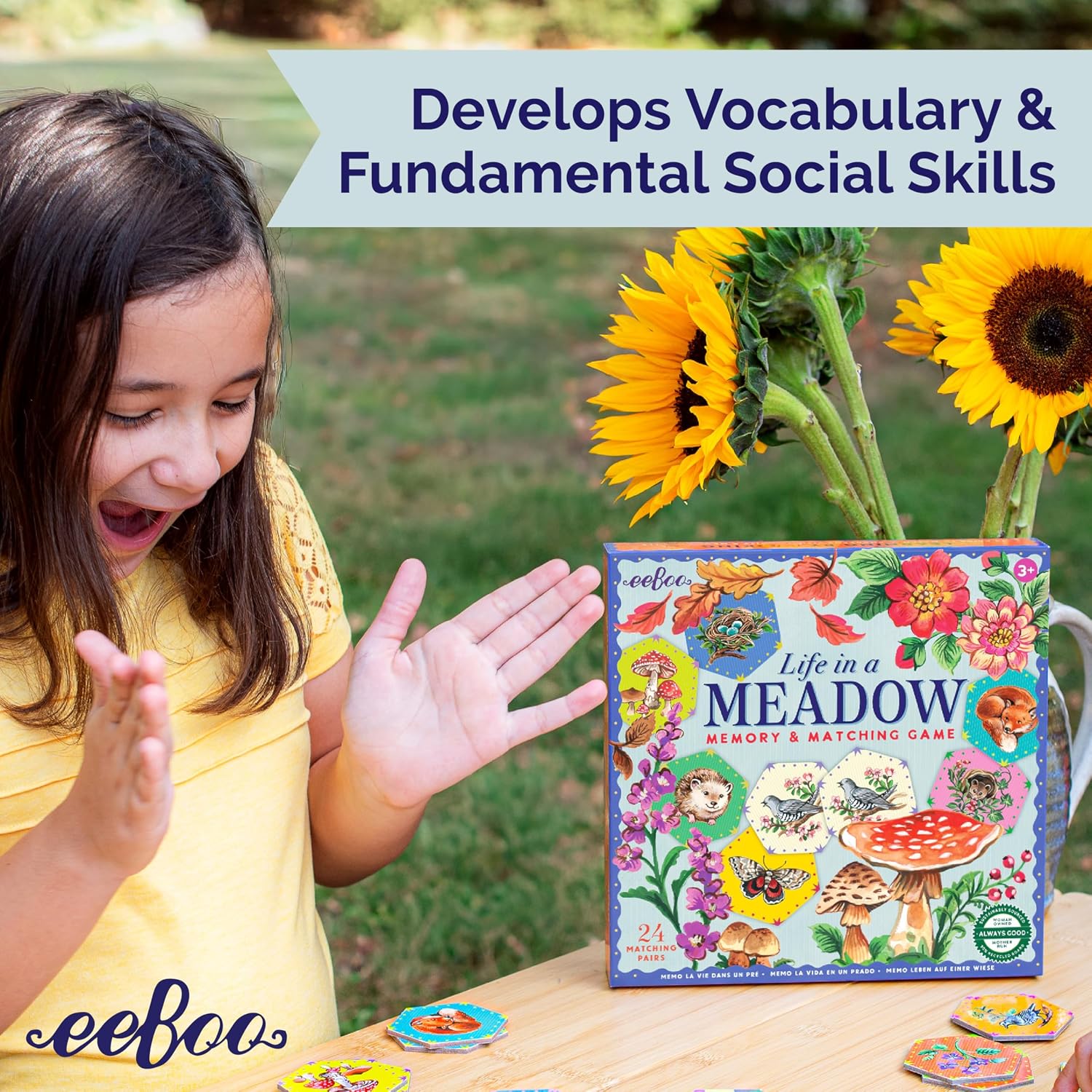 eeBoo: Memory and Matching Game - Life in a Meadow - 24 Pairs, Develops Recognition, Concentration, Memory & Vocabulary Skills, Age 3+