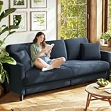 83" Couches for Living Room&comma; Comfy Sofas for Living Room&comma; Teddy Sofa Couch&comma; Tool-Free Setup Loveseat Sofa&comma; All-Wood Love Seat Couches&comma; Small Couch 2 Pillows Included&comma; Blue Grey