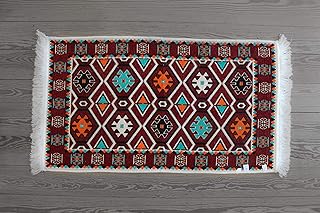 65 x 120 cm mit Fransen, Kelim, Teppich Orient, Läufer, orientalische Zimmer-Dekoration,,kinderzimmer,junge,mädchen,wohnzimmer,schlafzimmer modern deko,orient wand teppiche,tapete Wohnung (weinrot)