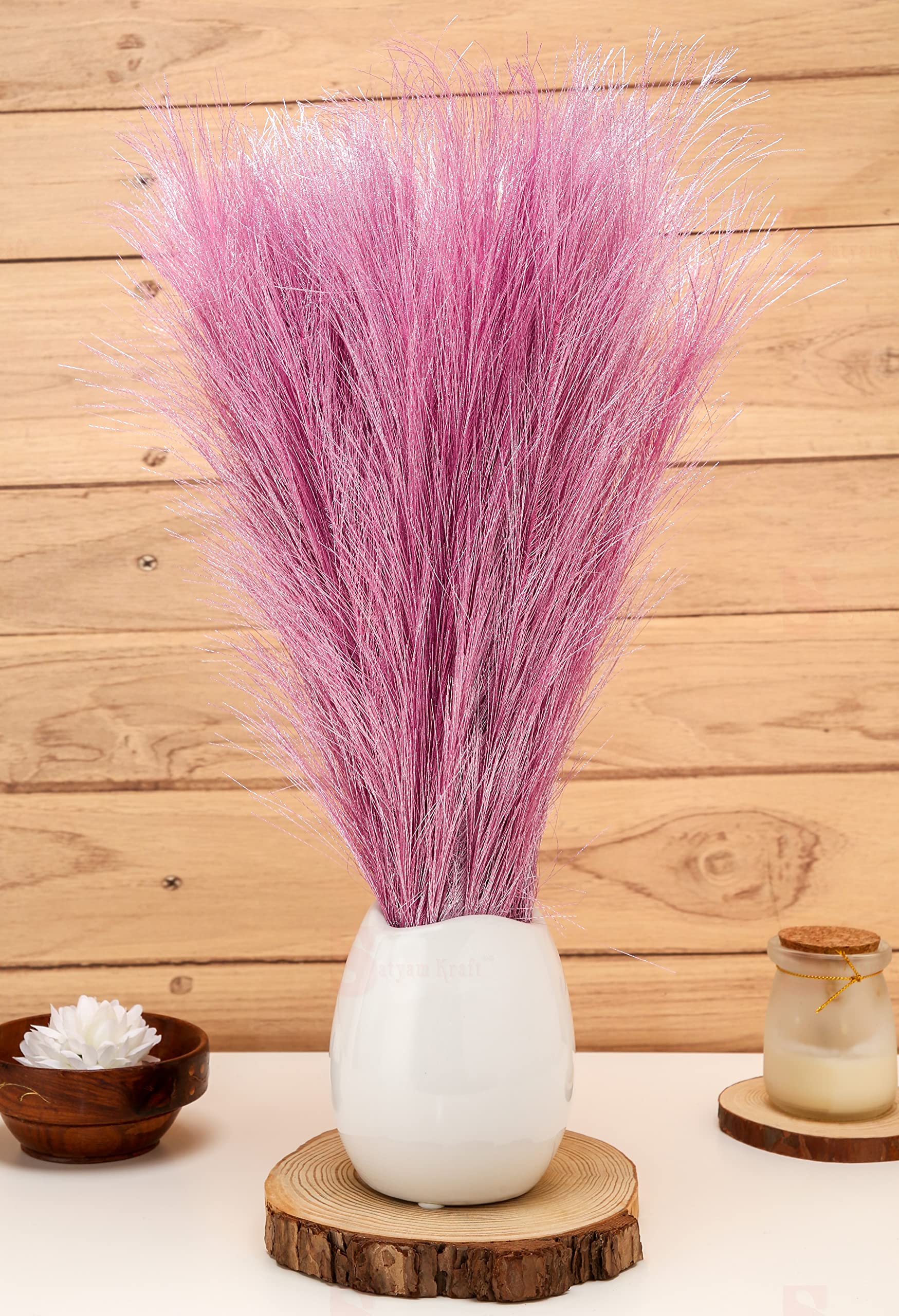 SATYAM KRAFT 3 Pcs Faux Pampas Flower Small Fluffy Artificial Flowers Fake Flower for Home, Office, Bedroom, Table, Plants and Craft, Diwali (Without Vase Pot) (Glitter Pink) (B0BR136RBY) Amazon Price History, Amazon Price Tracker
