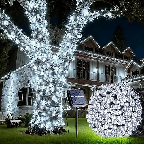 Miniatura 10 de Joomer - Tira de luces solares de Navidad, 39 pies, 100 LED, impermeable, luces al aire libre con 8 modos, luz de hada centelleante para jardín,