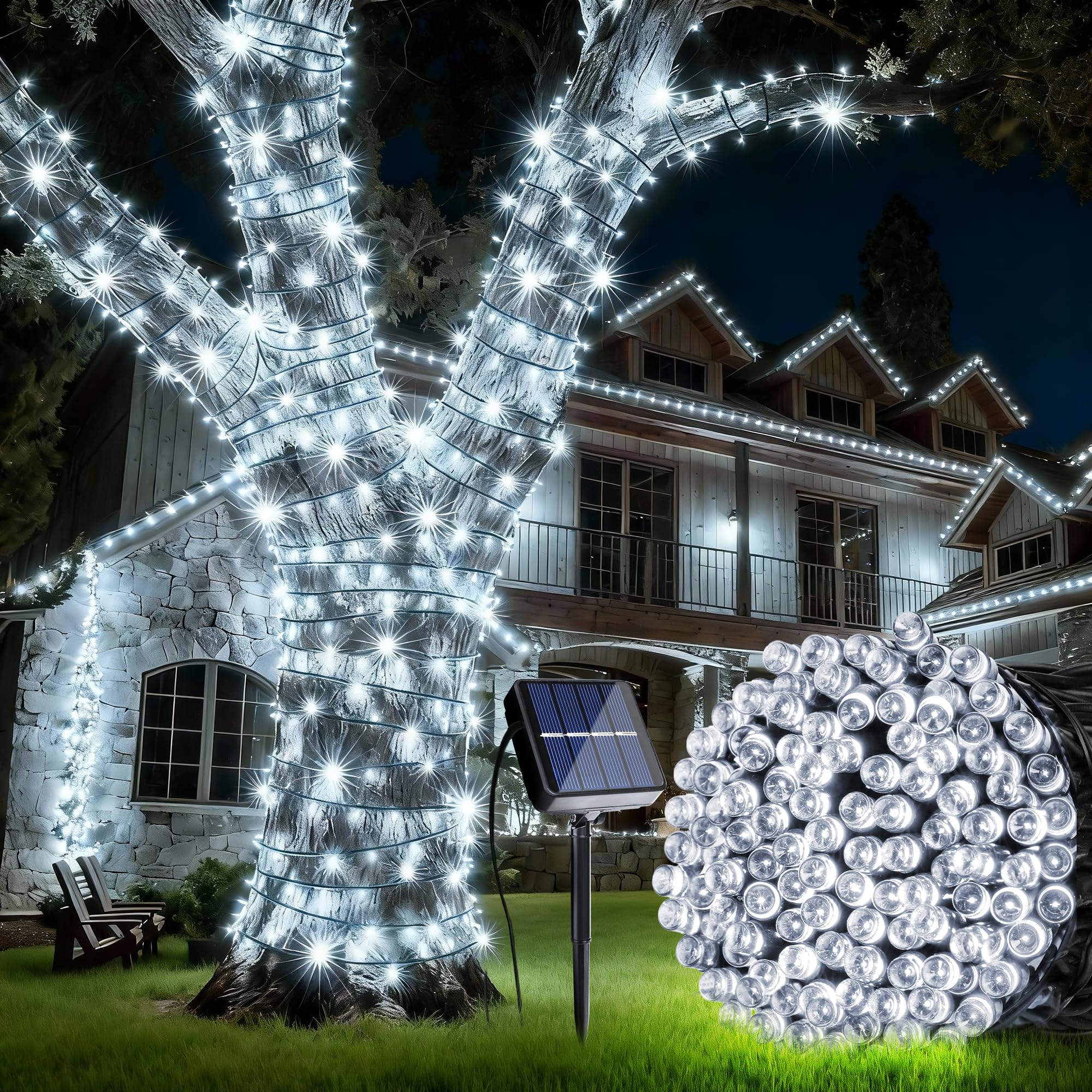 Photo 1 of Joomer Solar String Lights Outdoor Waterproof, 39FT 100LED, White